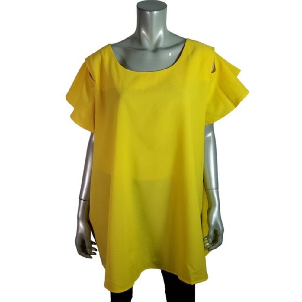 Signature Collection Top Plus Sz 3X 26/28W‎ Tunic Convertible Sleeves Yellow